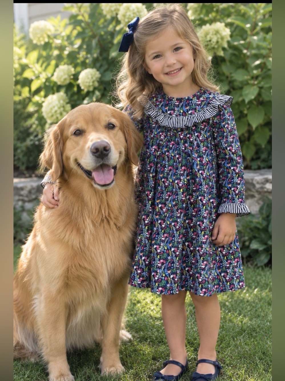 Girls Little Moony Floral Ruffle-Trim Long Sleeve Dress - Black Multi | Size 5